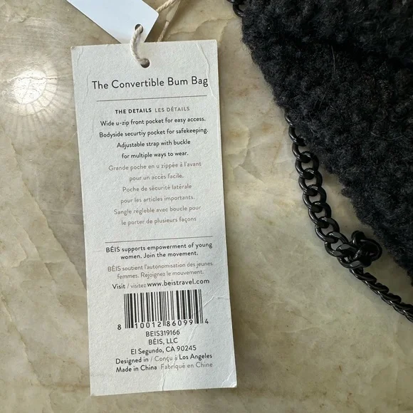 Black Sherpa/Sherling Crossbody Convertible Bum Bag - Picture 4 of 11